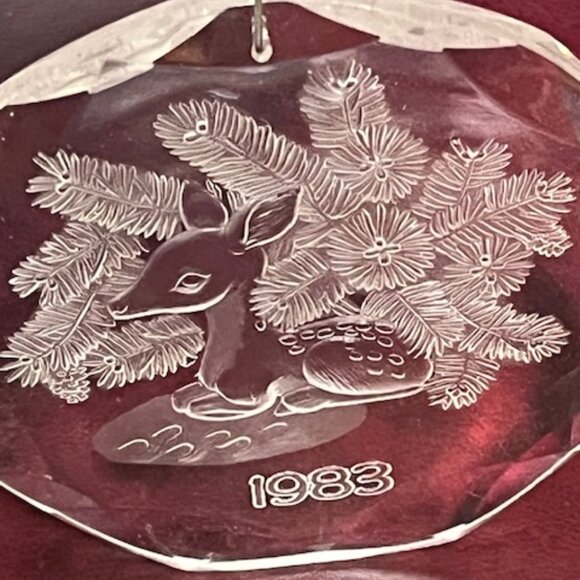 VTG Baby Deer Fir Branches Clear Acrylic 1983 Christmas Ornament 3.25" - Picture 6 of 9